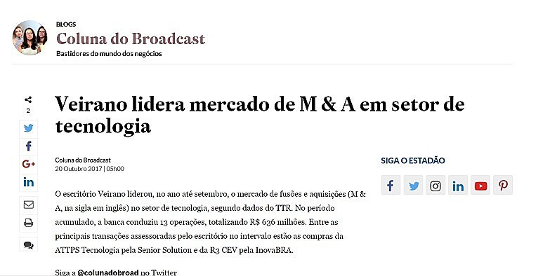 Veirano lidera mercado de M&A em setor de tecnologia